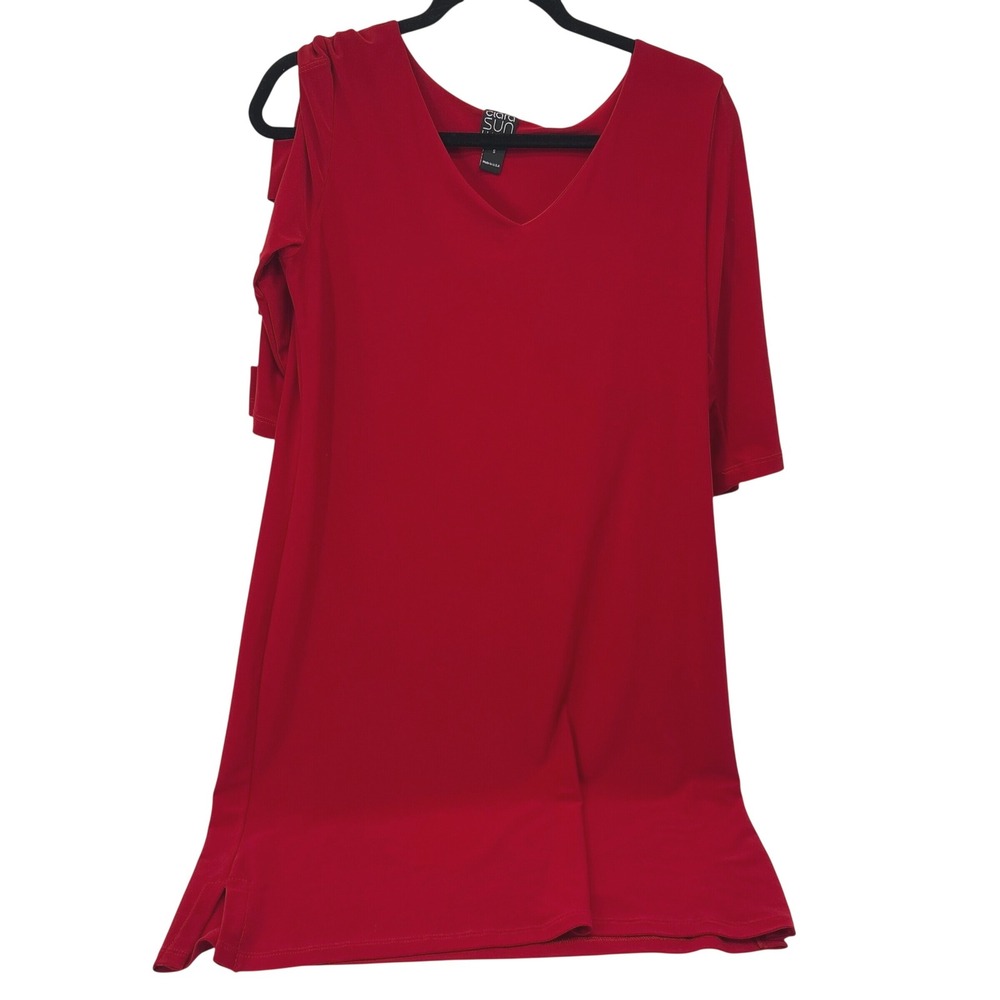 Clara Sunwoo Red Cold Shoulder V-Neck Shift Dress Size S Made in USA